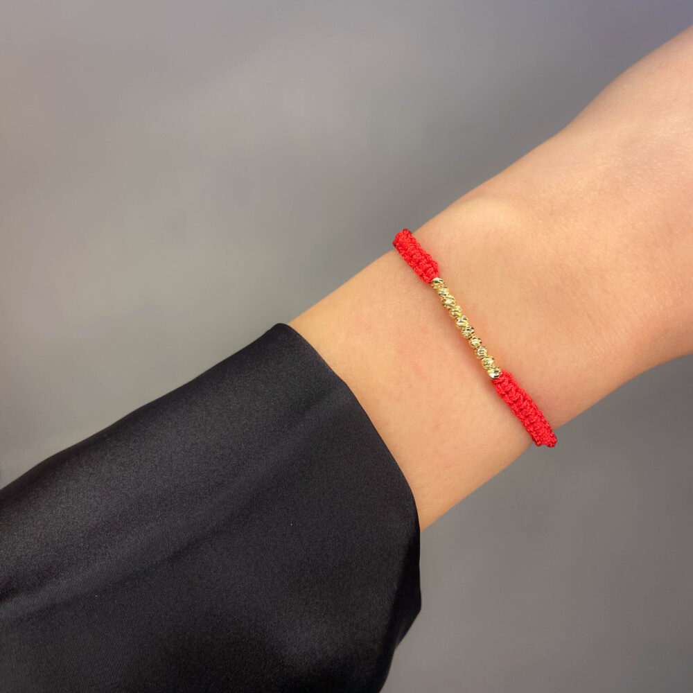 Bracelet cordon boules rouge