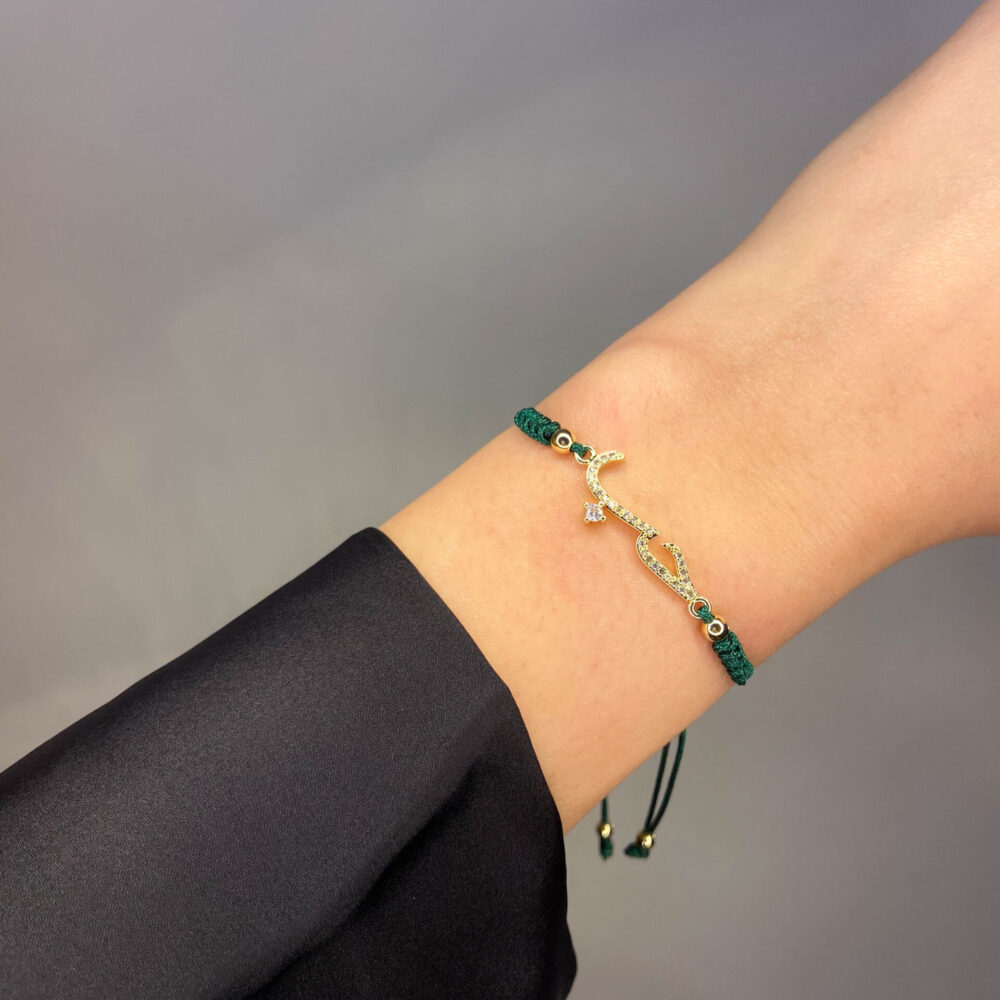 Bracelet cordon حب vert