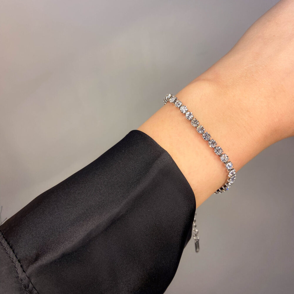 Bracelet rivière cristaux ronds - blanc & argent
