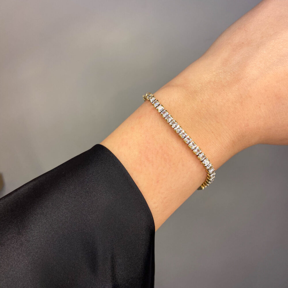 Bracelet rivière cristaux carrés - blanc & or