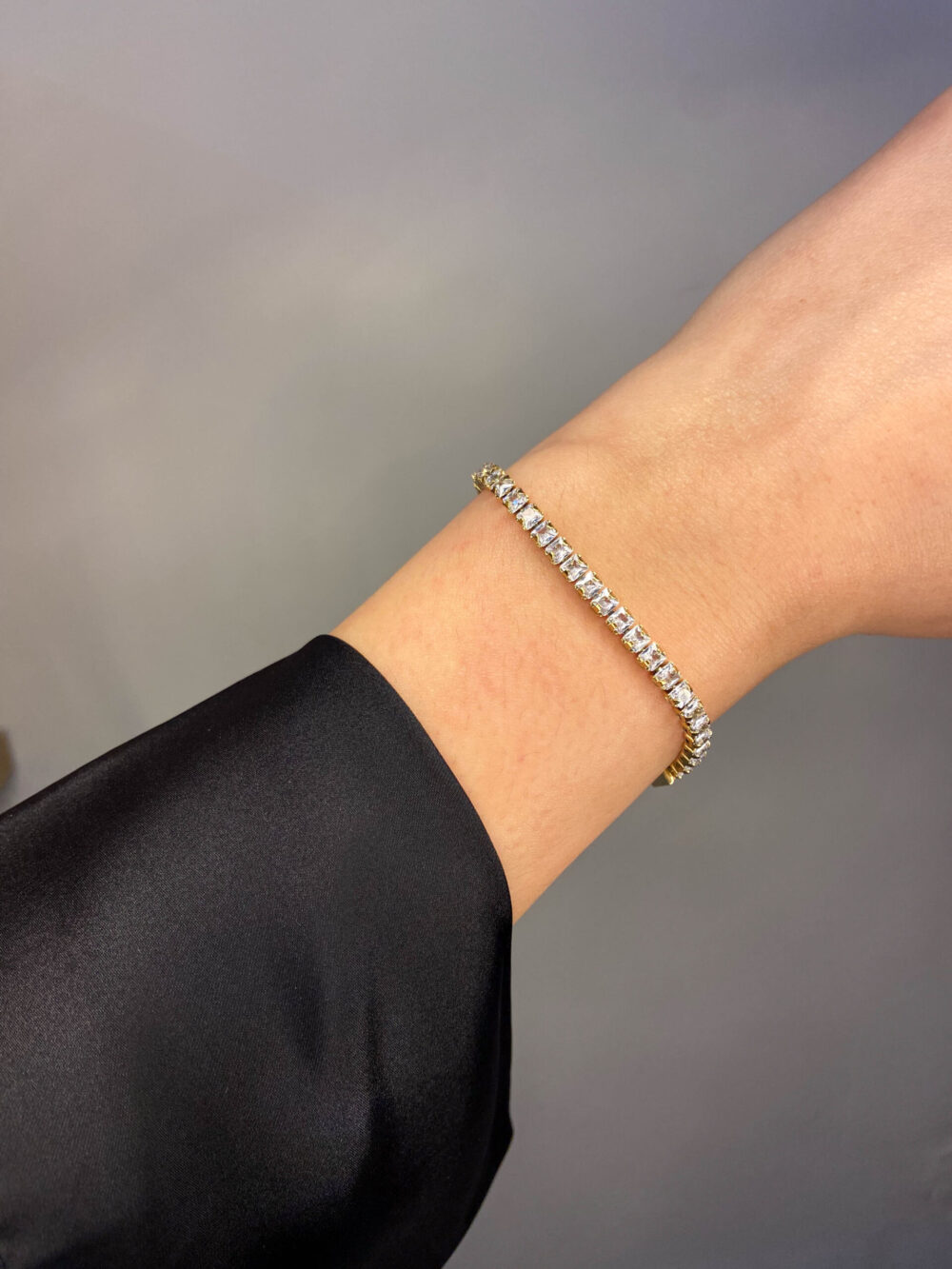 Bracelet rivière cristaux carrés - blanc & or