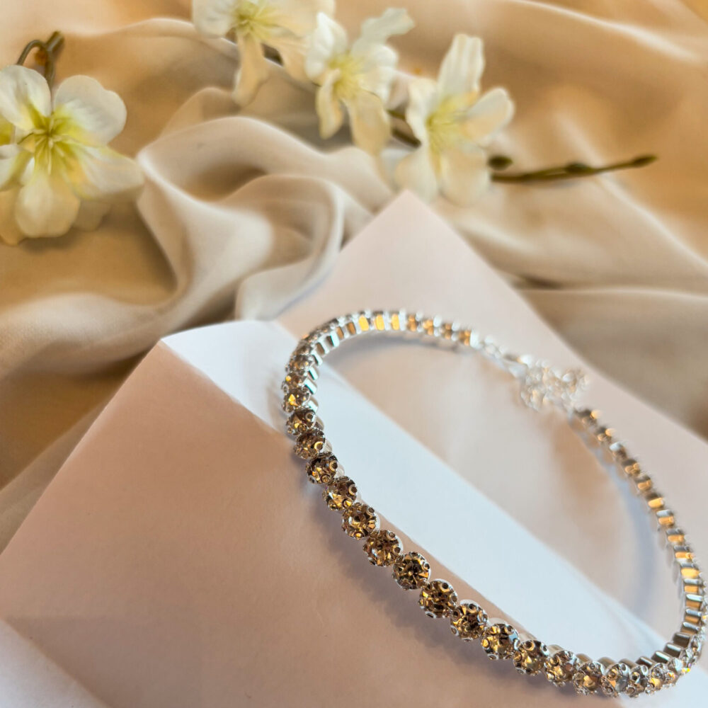 Choker rivière cristaux ronds - blanc & argent