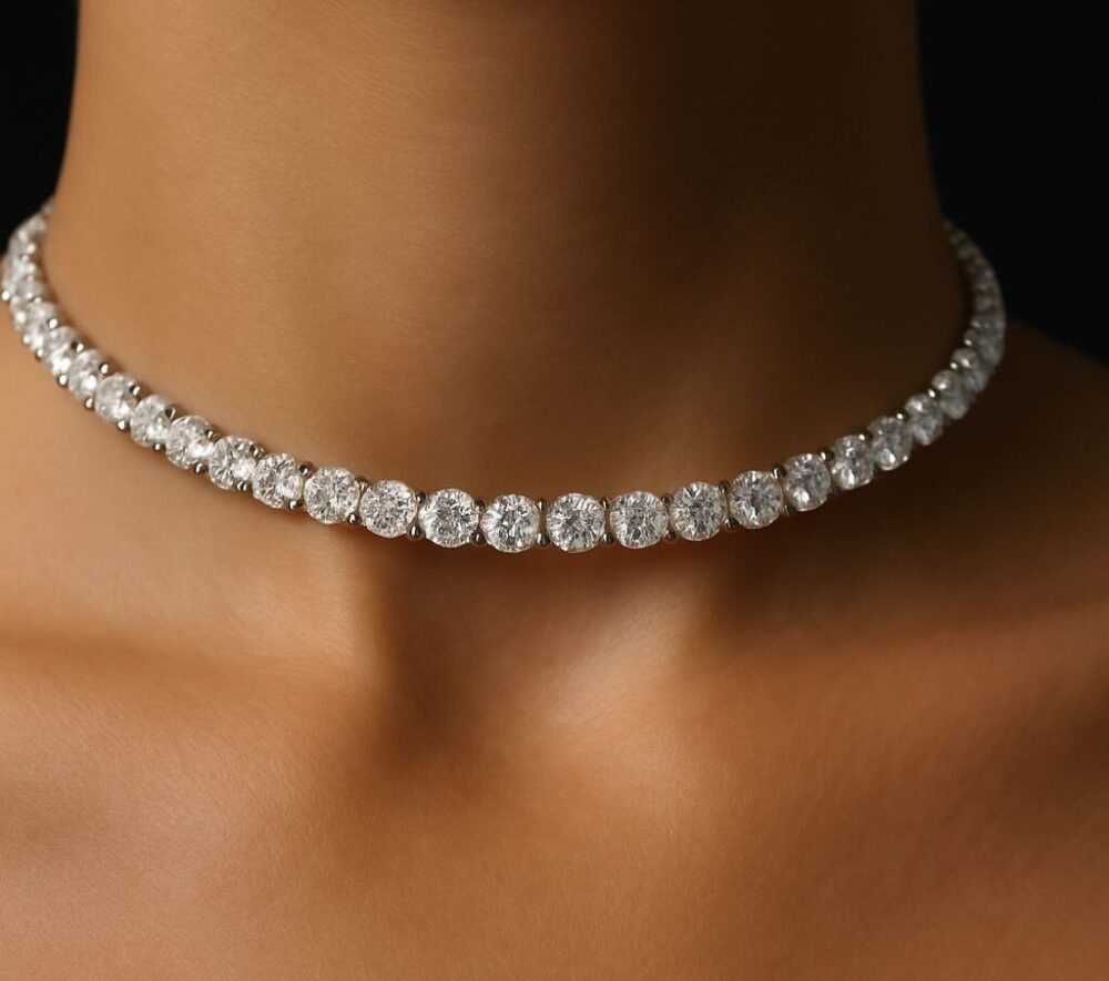Choker rivière cristaux ronds -  blanc & argent – Image 2